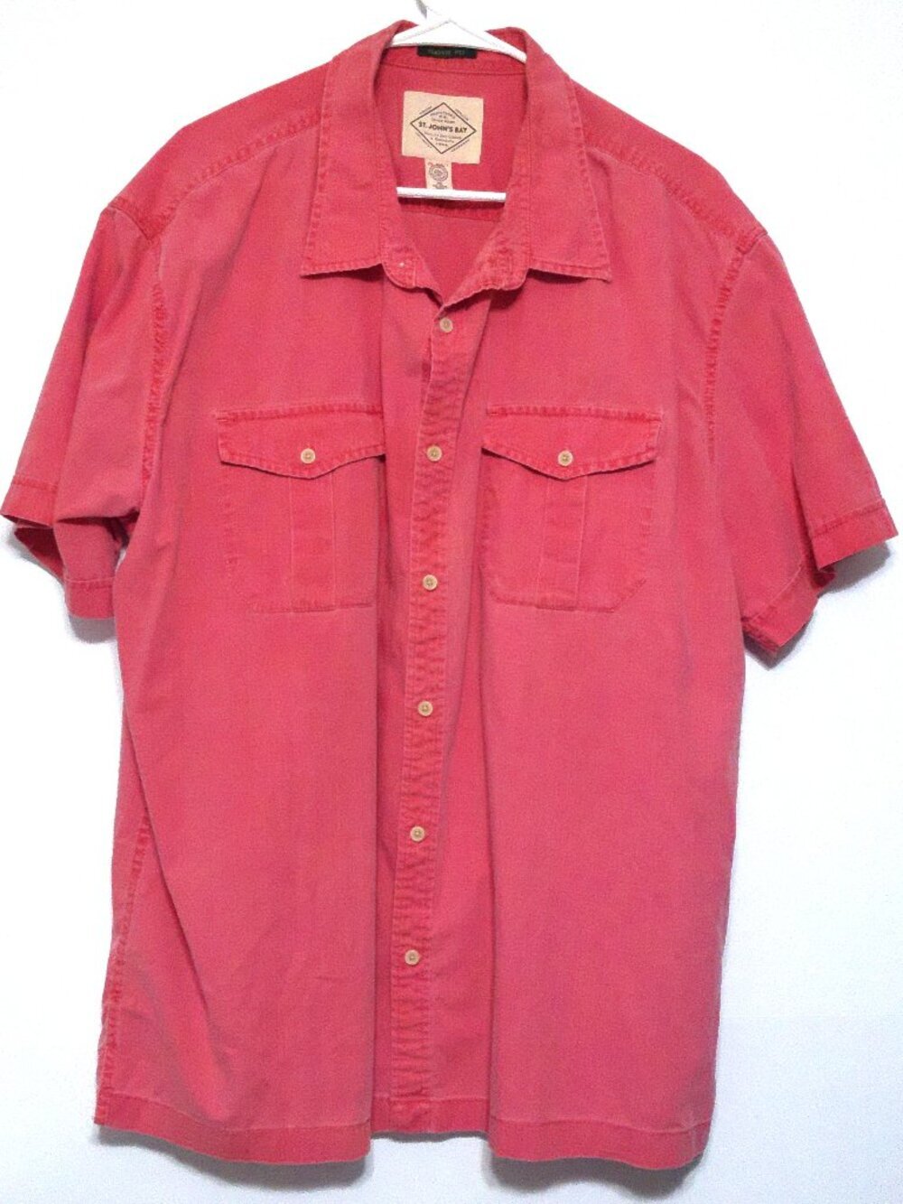 St John’s Bay Button Up Shirt XXL Coral Short Sleeve Cotton Classic Fit